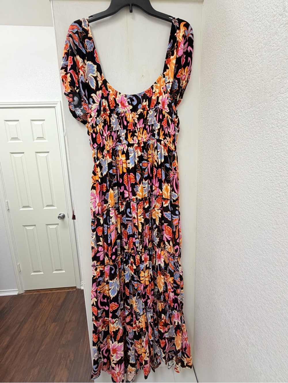 Chelsea & Violet Black Maxi Dress with Pink, Orange & Blue Floral Print